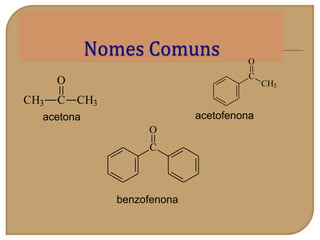 CH3 C
O
CH3
C
CH3
O
C
O
acetona acetofenona
benzofenona
 
