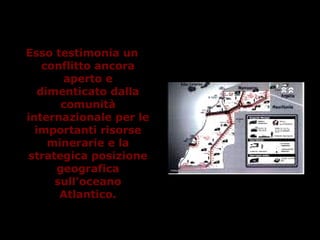 Esso testimonia un
conflitto ancora
aperto e
dimenticato dalla
comunità
internazionale per le
importanti risorse
minerarie e la
strategica posizione
geografica
sull’oceano
Atlantico.
 