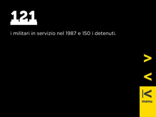 121 
i militari in servizio nel 1987 e 150 i detenuti. 
 