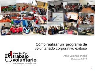 Cómo realizar un programa de
voluntariado corporativo exitoso
                 Aldo Valencia Piñan
                       Octubre 2012


                                       1
 
