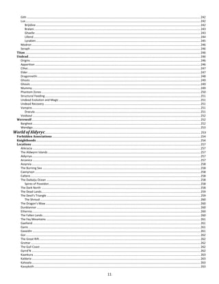 11
Gith .....................................................................................................................................................................................................................242
Lux.......................................................................................................................................................................................................................242
Brijidine..........................................................................................................................................................................................................242
Bralani............................................................................................................................................................................................................243
Ghaelle...........................................................................................................................................................................................................243
Lillend.............................................................................................................................................................................................................244
Lyrakien..........................................................................................................................................................................................................245
Modron...............................................................................................................................................................................................................246
Seraph.................................................................................................................................................................................................................246
Titan .......................................................................................................................................................................................................................246
Undead...................................................................................................................................................................................................................246
Origins.................................................................................................................................................................................................................246
Apparition ...........................................................................................................................................................................................................246
Cthoi....................................................................................................................................................................................................................247
Elder....................................................................................................................................................................................................................247
Dragonnethi ........................................................................................................................................................................................................248
Ghosts.................................................................................................................................................................................................................249
Ghouls.................................................................................................................................................................................................................249
Mummy...............................................................................................................................................................................................................249
Phantom Zones...................................................................................................................................................................................................250
Structural Feeding...............................................................................................................................................................................................251
Undead Evolution and Magic..............................................................................................................................................................................251
Undead Recovery................................................................................................................................................................................................251
Vampire...............................................................................................................................................................................................................251
Dracula...........................................................................................................................................................................................................251
Voidsoul ..............................................................................................................................................................................................................252
Werewolf ...............................................................................................................................................................................................................252
Barghest..............................................................................................................................................................................................................252
Wendigo..............................................................................................................................................................................................................253
World of Aldyryc............................................................................................................................................................................................... 253
Forbidden Associations ......................................................................................................................................................................................254
Knighthoods..........................................................................................................................................................................................................254
Locations ...............................................................................................................................................................................................................257
Ahkracia ..............................................................................................................................................................................................................257
The Aldwynn Islands ...........................................................................................................................................................................................257
Aldyrrya...............................................................................................................................................................................................................257
Arcanica ..............................................................................................................................................................................................................257
Assyrvia...............................................................................................................................................................................................................258
The Burning Sea ..................................................................................................................................................................................................258
Caenyrvyn ...........................................................................................................................................................................................................258
Caltere.................................................................................................................................................................................................................258
The Daikaiju Ocean .............................................................................................................................................................................................258
Spires of Poseidon..........................................................................................................................................................................................258
The Dark North ...................................................................................................................................................................................................258
The Dead Lands...................................................................................................................................................................................................259
The Devil’s Triangle.............................................................................................................................................................................................259
The Shroud.....................................................................................................................................................................................................260
The Dragon’s Maw..............................................................................................................................................................................................260
Dunblannor .........................................................................................................................................................................................................260
Ethernia...............................................................................................................................................................................................................260
The Fallen Lands..................................................................................................................................................................................................260
The Fey Mountains .............................................................................................................................................................................................261
Gaelland..............................................................................................................................................................................................................261
Ganis ...................................................................................................................................................................................................................261
Gaxxidin ..............................................................................................................................................................................................................261
Gor ......................................................................................................................................................................................................................262
The Great Rift......................................................................................................................................................................................................262
Grottar ................................................................................................................................................................................................................262
The Gull Coast.....................................................................................................................................................................................................262
Gyrrd’N ...............................................................................................................................................................................................................262
Kaankura .............................................................................................................................................................................................................263
Kaldaria ...............................................................................................................................................................................................................263
Kalvaala...............................................................................................................................................................................................................263
Kassykoth............................................................................................................................................................................................................263
 