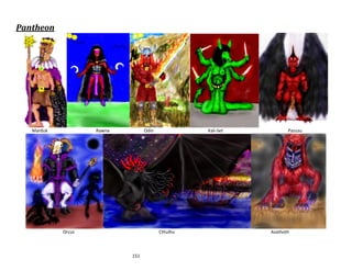 151
Pantheon
Marduk Rawna Odin Kali-Set Pazuzu
Orcus Cthulhu Azathoth
 