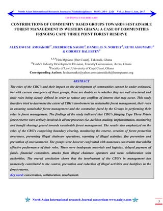 CONTRIBUTIONS OF COMMUNITY BASED GROUPS TOWARDS SUSTAINABLE FOREST ...