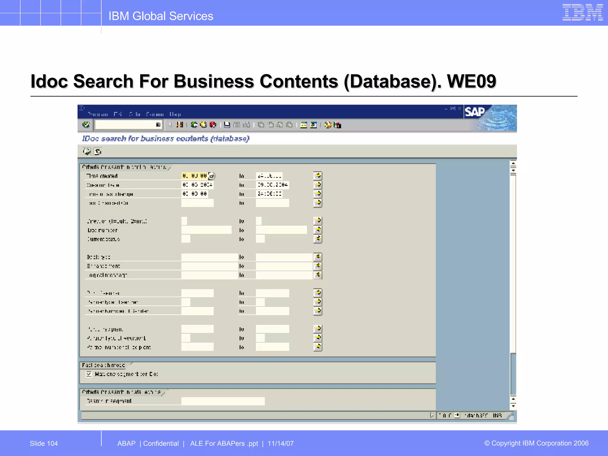 Idoc Search For Business Contents (Database). WE09 