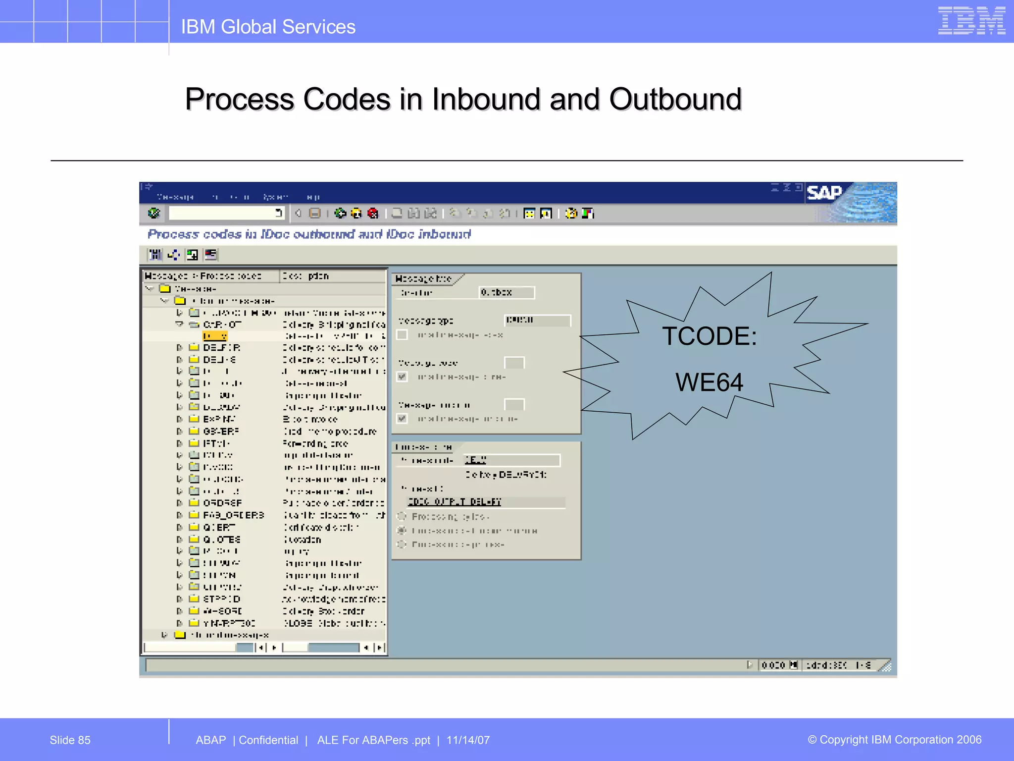 Process Codes in Inbound and Outbound TCODE: WE64 