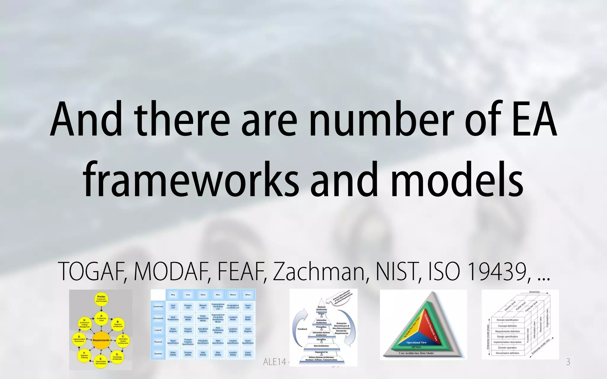 And there are number of EA
frameworks and models