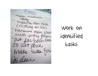 Work on
identified
  tasks
 