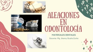 Docente: Mg. Jhonny Ocaña Zurita
ALEACIONES
EN
ODONTOLOGÍA
MATERIALES DENTALES
 