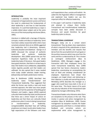 A leadership critique :TRANSACTIONAL AND TRANSFORMATIONAL LEADERSHIP | PDF