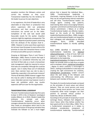 A leadership critique :TRANSACTIONAL AND TRANSFORMATIONAL LEADERSHIP | PDF