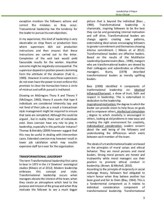 critique of transformational transactional leadership Such was the thinking behind union organizing in the last century which challenged the very basic tenet of transactional leadership theories critique. critique of transformational transactional leadership Such was the thinking behind union organizing in the last century which challenged the very basic tenet of transactional leadership theories critique.