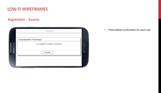 LOW-FI WIREFRAMES
• Personalized confirmation for each user
Registration - Success
 