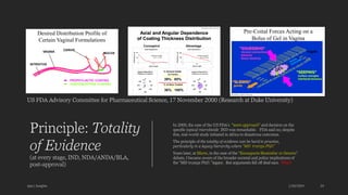 Principle: Totality
of Evidence
(at every stage, IND, NDA/ANDA/BLA,
post-approval)
In 2000, the case of the US FDA’s “team approach” and decision on the
specific topical microbicide IND was remarkable. FDA said no; despite
this, real-world study initiated in Africa to disastrous outcomes.
The principle of the totality of evidence can be hard to practice,
particularly in a legacy hierarchy where “MD trumps PhD.”
Years later, at Bfarm, in the case of the “Enoxaparin Biosimilar or Generic”
debate, I became aware of the broader societal and policy implications of
the “MD trumps PhD.” legacy. But arguments fell off deaf ears. Why?
Ajaz | Insights 1/20/2024 24
US FDA Advisory Committee for Pharmaceutical Science, 17 November 2000 (Research at Duke University)
 
