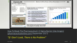 How To Break The Pharmaceutical 2-3 Sigma Barrier (Like Amgen)
(pharmaceuticalonline.com) (September 2017)
“If I Don’t Look, There is No Problem”
1/20/2024
AJAZ | INSIGHTS 32
 