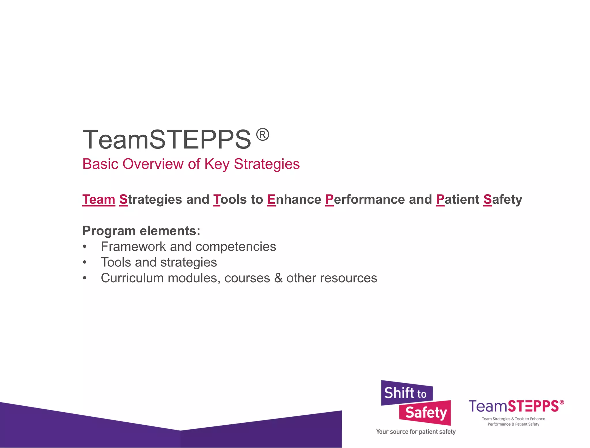Teamwork Makes the Dream Work: TeamSTEPPS® - Strategies and Tools to ...