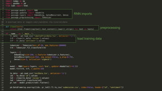 RNN imports
preprocessing
load training data
 
