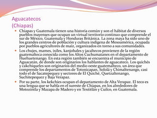 Aguacatecos
(Chiapas)
  Chiapas y Guatemala tienen una historia común y son el hábitat de diversos
   pueblos mayenses qu...