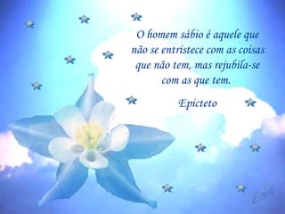 O homem sábio é aquele que não se entristece com as coisas que não tem, mas rejubila-se com as que tem.  Epicteto 