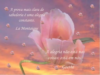 A prova mais clara de sabedoria é uma alegria constante. La Montaigne A alegria não está nas coisas: está em nós.  Goethe 