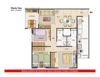 Planta Tipo
Apto. 3 Quartos




                  Material preliminar de treinamento, sujeito a alterações. Proibido a divulgação.
 