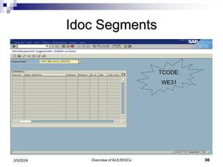 Overview of ALE/IDOCs 30
3/5/2024
Idoc Segments
TCODE:
WE31
 