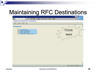 Overview of ALE/IDOCs 48
3/5/2024
Maintaining RFC Destinations
TCODE:
SM59
 