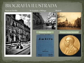 Nace en Sevilla  Se traslada a Málaga  Madrid Premio Nobel literario Primera obra 