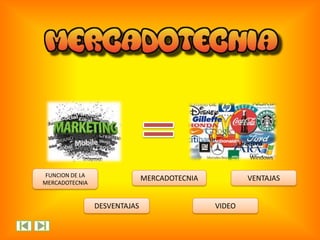 FUNCION DE LA
MERCADOTECNIA
VIDEO
MERCADOTECNIA VENTAJAS
DESVENTAJAS
 