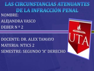 NOMBRE:
ALEJANDRA VASCO
DEBER N º 2

DOCENTE: DR. ALEX TAMAYO
MATERIA: NTICS 2
SEMESTRE: SEGUNDO “A” DERECHO
 