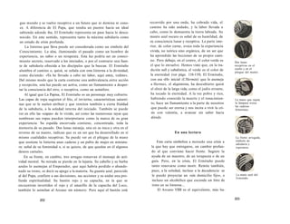 guo mundo y se vuelve receptivo a un futuro que ni domina ni cono­ce. 
A diferencia de El Papa, que tendía un puente hacia un ideal 
sabiendo adonde iba, El Ermitaño representa un paso hacia lo desco­nocido. 
En este sentido, representa tanto la máxima sabiduría como 
un estado de crisis profunda. 
La linterna que lleva puede ser considerada como un símbolo del 
Conocimiento. La alza, iluminando el pasado como un hombre de 
experiencia, un sabio o un terapeuta. Esta luz podría ser un conoci­miento 
secreto, reservado a los iniciados, o por el contrario una fuen­te 
de sabiduría ofrecida a los discípulos que la buscan. El Ermitaño 
alumbra el camino o, quizá, se señala con esta linterna a la divinidad, 
como diciendo: «Ya he llevado a cabo mi labor, aquí estoy, vedme». 
Del mismo modo que la carta contiene una ambivalencia entre acción 
y recepción, esta luz puede ser activa, como un llamamiento a desper­tar 
la consciencia del otro, o receptiva, como un semáforo. 
Al igual que La Papisa, El Ermitaño es un personaje muy cubierto. 
Las capas de ropa sugieren el frío, el invierno, características saturni­nas 
que se le suelen atribuir y que remiten también a cierta frialdad 
de la sabiduría, a la soledad interna del iniciado. También se puede 
ver en ello las «capas» de lo vivido, así como las numerosas rayas que 
sombrean sus ropas pueden interpretarse como la marca de su gran 
experiencia. Su espalda encorvada contiene, concentrada, toda la 
memoria de su pasado. Dos lunas naranja, una en su nuca y otra en el 
reverso de su manto, indican que es un ser que ha desarrollado en sí 
mismo cualidades receptivas. Se puede ver en el pliegue de la mano 
que sostiene la linterna unas caderas y un pubis de mujer en miniatu­ra: 
señal de su feminidad o, si se quiere, de que quedan en él algunos 
deseos carnales. 
En su frente, en cambio, tres arrugas renuevan el mensaje de acti­vidad 
mental. Su mirada se pierde en la lejanía. Su cabello y su barba 
azules lo asemejan al Emperador, que aquí habría perdido o abando­nado 
su trono, es decir su apego a la materia. Su guante azul, parecido 
al del Papa, confiere a sus decisiones, sus acciones y su andar una pro­funda 
espiritualidad. Su bastón rojo y su capucha, en la que se 
encuentran invertidos el rojo y el amarillo de la capucha del Loco, 
también lo asimilan al Arcano sin número. Pero aquí el bastón está 
202 
recorrido por una onda, ha cobrado vida, el 
camino ha sido andado, y la labor llevada a 
cabo, como lo demuestra la tierra labrada. Su 
manto azul oscuro es señal de su humildad, de 
su consciencia lunar y receptiva. La parte inte­rior, 
de color carne, evoca toda la experiencia 
vivida, no teórica sino orgánica, de un ser que 
ha aprendido las lecciones de su propio cami­no. 
Pero debajo, en el centro, el color verde es 
el que lo envuelve. Hemos visto que, en la tra­dición 
sufí y cabalística, el verde es el color de 
la eternidad (ver págs. 118-119). El Ermitaño, 
con esa «H» inicial (L'Hermité) que lo asemeja 
a Hermes, el alquimista, ha descubierto quizá 
el elixir de la larga vida; como el judío errante, 
ha tocado la eternidad. A la vez pobre y rico, 
habiendo conocido la muerte y el renacimien­to, 
hace un llamamiento a la parte de nosotros 
que puede ser eterna y nos incita a vivir la cri­sis 
con valentía, a avanzar sin saber hacia 
dónde. 
En una lectura 
Esta carta simboliza a menudo una crisis a 
la que hay que entregarse, un cambio profun­do 
al que conviene hacer frente. Sugiere la 
ayuda de un maestro, de un terapeuta o de un 
guía. Pero, en la crisis, El Ermitaño puede 
tanto renovarse como morir. Remite también, 
pues, a la soledad, incluso a la decadencia: se 
le puede proyectar un «sin domicilio fijo», o 
incluso un alcohólico que esconde un litro de 
tinto en su linterna... 
El Arcano VIIII es el equivalente, más hu- 
Dos lunas 
receptivas en el 
cuello y en el 
pliegue del manto. 
La mano que sujeta 
la lámpara evoca 
las caderas 
femeninas. 
La frente arrugada, 
símbolo de 
sabiduría y 
esperanza. 
La mano azul del 
Ermitaño. 
203 
 