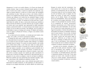 desaparecer, lo real es un sueño efímero, y la Tierra una ilusión del 
océano cósmico. Aquí, un único elemento puede aspirar a la eterni-dad: 
el centro de la rueda, el punto de sujeción de la manivela, que, 
según se puede observar, se sitúa en el centro exacto del rectángulo 
que constituye la carta. Todo gira en torno a este núcleo, donde se 
puede ver un símbolo del misterio divino. Mientras que los elementos 
externos que influyen en la rueda (los tres animales) llegan, a través 
de sus maniobras, a la inercia, el centro es el punto a partir del cual 
puede producirse el cambio. El mensaje de la carta está claro: el prin­cipal 
factor de cambio, de vida, es esta acción cósmica que también se 
llama la divina providencia. Se puede observar que la rueda es doble: 
un círculo rojo y uno amarillo, que representan la doble naturaleza 
animal y mental del hombre. La mente humana será siempre autora y 
testigo a la vez de todas sus acciones. Sin embargo, una vez unidos en 
la divinidad, el autor y el testigo son lo mismo. El objetivo del hombre, 
como lo sugiere La Rueda de Fortuna, es llegar a esa unidad a través 
de la dualidad. 
Si se observan los tres animales, se constata que uno tiende a des-cender, 
otro a subir, y el tercero a permanecer inmóvil. 
El animal de color carne, vestido sólo en la parte inferior del cuer-po, 
desciende hacia la encarnación. Se ve en el color de este elemento 
y en el hecho de que sus partes sexuales están cubiertas, un símbolo 
orientado hacia la materia. En cuanto al animal amarillo, está vestido 
de la cintura hacia arriba, y una cinta que rodea sus orejas parece 
taparlas o ponerlas de relieve. Se puede ver en ello una visión del inte-lecto 
que aspira a ascender, con su tendencia a girar alrededor de sí 
mismo y su dificultad para escuchar. Por último, el animal azul, con 
aspecto de esfinge y una capa roja en forma de corazón, y que estre-cha 
contra su propio corazón una espada que mide exactamente lo 
mismo que la varita de El Mago, representa la vida emocional que se 
presenta a la vez como un enigma y como la vía hacia la sabiduría. 
Obsérvese también que este animal lleva dos manchas moradas, color 
que, como hemos visto, simboliza la sabiduría (ver pág. 119). 
El corazón se representa, pues, como elemento que puede unir o 
inmovilizar las demás instancias, la vida espiritual y la vida animal. A 
menudo es un enigma emocional, un núcleo afectivo sin resolver que 
208 
bloquea la acción vital del consultante. Las 
cinco puntas de la corona de la esfinge nos 
remiten a la quintaesencia del ser esencial, la 
Consciencia capaz de unir las instancias dispa­res 
del ser humano como el pulgar une los 
dedos de la mano. El suelo azul y movedizo 
parece, por lo demás, llamar a los animales 
hacia las profundidades, hacia una búsqueda 
de sí mismos en las aguas matriciales. Al des­cender 
a lo más profundo de nosotros mismos, 
en la aceptación de nuestro inconsciente, 
podemos encontrarnos con el Dios interior y 
emerger como seres iluminados. En este senti­do, 
el centro de la rueda representa a la vez el 
lugar de la parada, el núcleo del problema y el 
del posible movimiento, la llamada a despertar 
ante el tesoro interior. Una vez más, el animal 
azul parece ser, como representante del cora­zón, 
aquél a través del cual puede llegar la 
conciencia. Obsérvese en su frente un óvalo 
añil que se asemeja al chakra del tercer ojo, 
ajna, el de la clarividencia. Esta clarividencia 
tiene el poder de unir el esfuerzo material des­cendente 
al esfuerzo intelectual ascendente. 
Las patas de los animales, enlazadas a los 
radios de la rueda, parecen retenerla e impe­dir 
su movimiento, pero también se puede 
pensar que la sujetan entre los tres para que 
no se hunda. La actividad material, emocional 
e intelectual sostiene el ciclo vital. Y éste, para 
generar un nuevo ciclo, necesita la interven­ción 
de la cuarta energía, representada por 
La Fuerza accionando la manivela: la energía 
sexual creativa. 
El centro de 
la rueda. 
La esfinge y su 
«tercer ojo». 
El animal amarillo 
es uno de los pocos 
personajes del 
Tarot que tienen 
orejas. 
El suelo estriado 
y parecido a un 
océano. 
209 
 