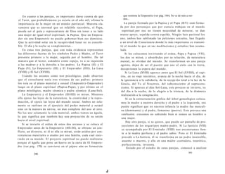 En cuanto a las parejas, es importante darse cuenta de que 
el Tarot, que probablemente ya existía en el año mil, afirma la 
importancia de la mujer en un mundo patriarcal. Muestra cla-ramente 
que es anormal que un infalible sacerdote, el Papa, 
pueda ser el guía y representante de Dios sin tener a su lado 
una mujer de igual nivel espiritual, la Papisa. Que un Empera-dor 
sin una Emperatriz no puede gobernar bien sus dominios. 
Que la actividad solar sin la receptividad lunar no es concebi-ble. 
El día y la noche se complementan... 
En estas tres parejas, que con toda evidencia representan 
las diferentes facetas de los símbolos Padre y Madre, el Tarot 
presenta primero a la mujer, seguida por el hombre. De tal 
manera que el lector, usándolo como espejo, ve a su izquierda 
a las madres y a la derecha a los padres. La Papisa (II) y El 
Papa (V); La Emperatriz (III) y El Emperador (IIII); La Luna 
(XVIII) y El Sol (XVIIII). 
Usando los arcanos como test psicológico, pude observar 
que el consultante tenía tres visiones de sus padres: primero 
los veía en el plano material y sexual (Emperatriz-Emperador) 
luego en el plano espiritual (Papisa-Papa), y por último en el 
plano mitológico, madre cósmica y padre cósmico (Luna-Sol). 
La Emperatriz y el Emperador (III-IIII) se miran. Mientras 
ella ejerce las leyes de la naturaleza, la creatividad y la repro-ducción, 
él ejerce las leyes del mundo social. Ambos no sola-mente 
se realizan en el ejercicio del poder material y sexual 
sino en la manera de unirse, un don completo del uno al otro. 
No los une solamente la vida material, ambos tienen un águila, 
lo que significa que también hay una proyección de su unión 
hacia el nivel espiritual. 
Si se invierte el orden de estos dos arcanos y se coloca al 
Emperador antes de la Emperatriz (IIII-III), se obtiene un con-flicto, 
un divorcio, ni él ni ella se miran, están unidos por con-veniencias 
materiales o atados por una familia, cada cual ence-rrado 
en su mundo. El proyecto espiritual no puede realizarse 
porque el águila que pone un huevo en la carta de El Empera-dor 
(ver pág. 170) se convierte en el pájaro aún en formación 
390 
J 
que sostiene la Emperatriz (ver pág. 166). Se va de más a me-nos... 
La pareja formada por la Papisa y el Papa (II-V) está forma-da 
por dos personajes que por esencia trabajan en el mundo 
espiritual; por eso no tienen necesidad de mirarse, se dan 
mutuo apoyo, espalda contra espalda. Ningún lazo pasional los 
une, ambos han sublimado las pulsiones sexuales, han llegado 
a un nivel de Consciencia donde lo más importante es transmi-tir 
al mundo lo que en sus meditaciones y estudios han acumu-lado. 
Si los colocamos invirtiendo el orden, Papa y Papisa (VII), 
los dos se miran, y absorbidos por su relación, de naturaleza 
mental, se olvidan del mundo. Se transforman en una pareja 
egoísta, dejan de ser el puente que une al cielo con la tierra, 
decepcionan la espera del mundo. 
Si La Luna (XVIII) aparece antes que El Sol (XVIIII), el espí-ritu, 
en su viaje iniciático, avanza de la noche hacia el día, de 
la ignorancia a la sabiduría, de la recepción total a la luz de la 
Gracia, del Yo al Nosotros, del subconsciente al supracons-ciente. 
Si aparece el dúo Sol-Luna, este proceso se invierte, va 
del día a la noche, de la alegría a la tristeza, de la dinámica 
realización a la estagnación. 
Si en la estructuración gráfica del árbol genealógico coloca-mos 
la madre a nuestra derecha y el padre a la izquierda, eso 
puede significar que en nuestra infancia la madre fue masculi-na 
(dominante) y el padre, femenino (pasivo). Esto provoca una 
confusión: crecemos no sabiendo bien si somos un hombre o 
una mujer. 
Hay otra pareja, si se quiere, que puede ser pantalla de pro-yecciones 
de los arquetipos madre-padre. Si La Justicia (VIII) 
es acompañada por El Ermitaño (VIIII) nos encontramos fren-te 
a la madre perfecta y el padre sabio. Pero si El Ermitaño 
precede a La Justicia, él se transforma en un padre insensible, 
ausente o muerto, y ella en una madre castradora, neurótica, 
perfeccionista, invasora. 
Guiado por el estudio de estas parejas, comencé a analizar 
391 
 