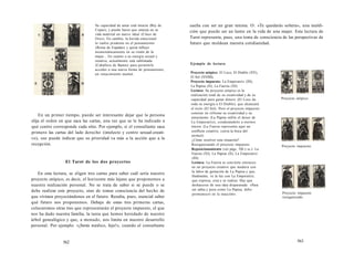 Su capacidad de amar está intacta (Rey de 
Copas), y puede hacer que emerja en su 
vida material un nuevo ideal (Cinco de 
Oros). En cambio, la herida emocional 
lo vuelve prudente en el pensamiento 
(Reina de Espadas) y quizá influye 
momentáneamente en su visión de la 
mujer... En cuanto a su energía sexual y 
creativa, actualmente está sublimada 
(Caballero de Bastos) para permitirle 
acceder a una nueva forma de pensamiento, 
un renacimiento mental. 
En un primer tiempo, puede ser interesante dejar que la persona 
elija el orden en que saca las cartas, una vez que se le ha indicado a 
qué centro corresponde cada sitio. Por ejemplo, si el consultante saca 
primero las cartas del lado derecho (intelecto y centro sexual-creati-vo), 
eso puede indicar que su prioridad va más a la acción que a la 
recepción. 
El Tarot de los dos proyectos 
En esta lectura, se eligen tres cartas para saber cuál sería nuestro 
proyecto utópico, es decir, el horizonte más lejano que proponemos a 
nuestra realización personal. No se trata de saber si se puede o se 
debe realizar este proyecto, sino de tomar consciencia del hecho de 
que vivimos proyectándonos en el futuro. Resulta, pues, esencial saber 
qué futuro nos proponemos. Debajo de estas tres primeras cartas, 
colocaremos otras tres que representarán el proyecto impuesto, el que 
nos ha dado nuestra familia, la tarea que hemos heredado de nuestro 
árbol genealógico y que, a menudo, nos limita en nuestro desarrollo 
personal. Por ejemplo: «¡Serás médico, hijo!», cuando el consultante 
562 
sueña con ser un gran tenista. O: «Te quedarás soltera», una maldi-ción 
que puede ser un lastre en la vida de una mujer. Esta lectura de 
Tarot representa, pues, una toma de consciencia de las perspectivas de 
futuro que moldean nuestra cotidianidad. 
Ejemplo de lectura 
Proyecto utópico: El Loco, El Diablo (XV), 
El Sol (XVIIII). 
Proyecto impuesto: La Emperatriz (III), 
La Papisa (II), La Fuerza (XI). 
Lectura: Su proyecto utópico es la 
realización total de su creatividad y de su 
capacidad para ganar dinero (El Loco da 
toda su energía a El Diablo), que alcanzará 
el éxito (El Sol). Pero el proyecto impuesto 
consiste en refrenar su creatividad y su 
entusiasmo (La Papisa enfría el deseo de 
La Emperatriz), condenándolo a eternos 
inicios (La Fuerza representa aquí un 
conflicto creativo, cierra la boca del 
animal). 
¿Cómo resolver esta situación? 
Reorganizando el proyecto impuesto. 
Reposicionamiento (ver págs. 526 y ss.): La 
Fuerza (XI), La Papisa (II), La Emperatriz 
(III). 
Lectura: La Fuerza se convierte entonces 
en un proyecto creativo que madura con 
la labor de gestación de La Papisa y que, 
finalmente, ve la luz con La Emperatriz, 
que expresa, crea y se realiza. Hay que 
deshacerse de una idea disparatada: «Para 
ser sabia y pura como La Papisa, debo 
permanecer en la inacción». 
Proyecto utópico. 
Proyecto impuesto. 
Proyecto impuesto 
reorganizado. 
563 
 