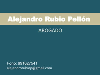Alejandro Rubio Pellón
Fono: 991627541
alejandrorubiop@gmail.com
ABOGADO
 