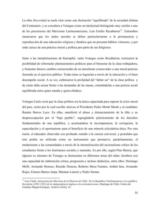 31
La obra Sinceridad se suele citar como una ilustración “equilibrada” de la sociedad chilena
del Centenario, y se consid...