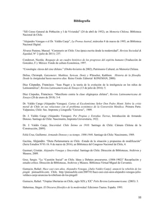 33
Bibliografía
“XII Censo General de Población y I de Vivienda)” (24 de abril de 1952), en Memoria Chilena. Biblioteca
Na...