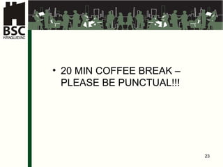 20 MIN  COFFEE BREAK  –  PLEASE BE PUNCTUAL !!! 