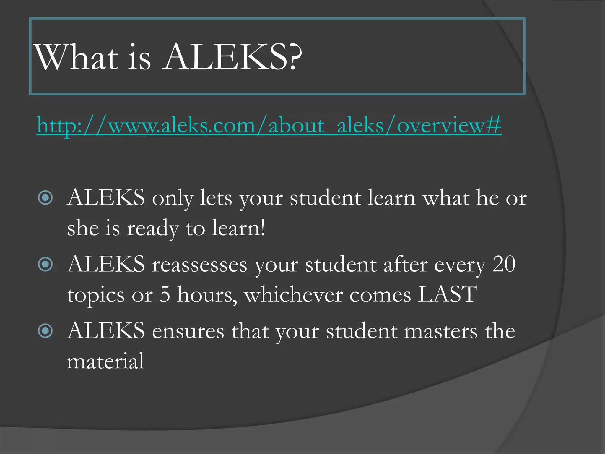 ALEKS Parent Night Presentation PPT