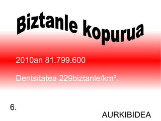 2010an 81.799.600

 Dentsitatea 229biztanle/km².


6.
                        AURKIBIDEA
 