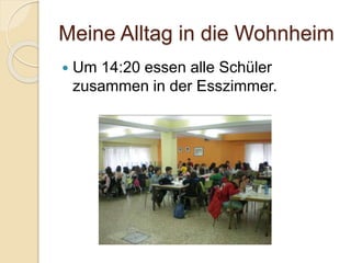 Meine Alltag in die Wohnheim
 Um 14:20 essen alle Schüler
zusammen in der Esszimmer.
 