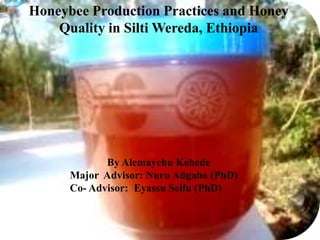 Honeybee Production Practices and Honey
Quality in Silti Wereda, Ethiopia

By Alemayehu Kebede
Major Advisor: Nuru Adgaba (PhD)
Co- Advisor: Eyassu Seifu (PhD)

 