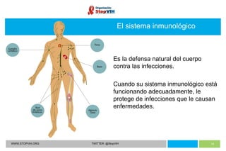 El sistema inmunológico WWW.STOPVIH.ORG TWITTER: @StopVIH Es la defensa natural del cuerpo contra las infecciones.  Cuando su sistema inmunológico está funcionando adecuadamente, le protege de infecciones que le causan enfermedades. 