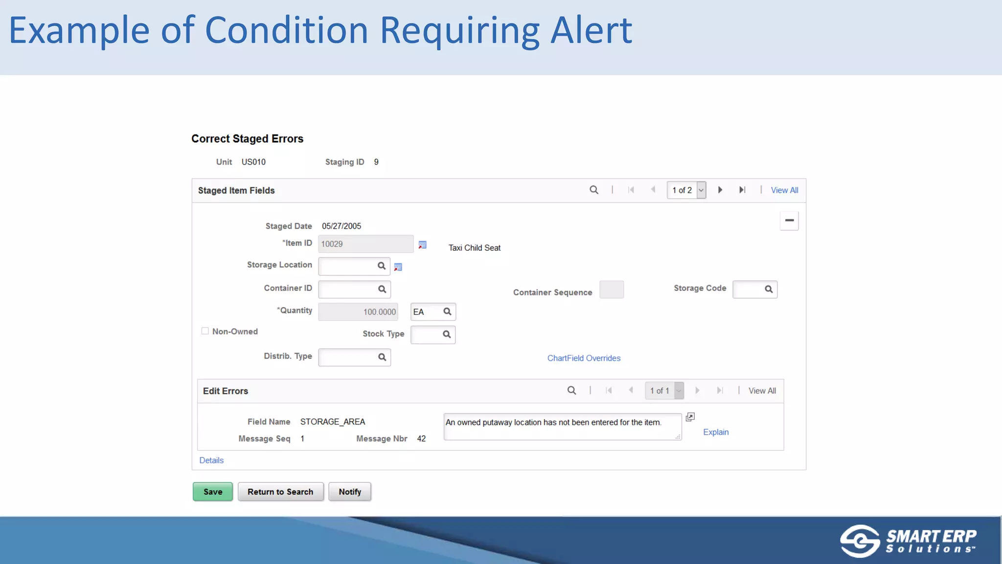 Example of Condition Requiring Alert
 