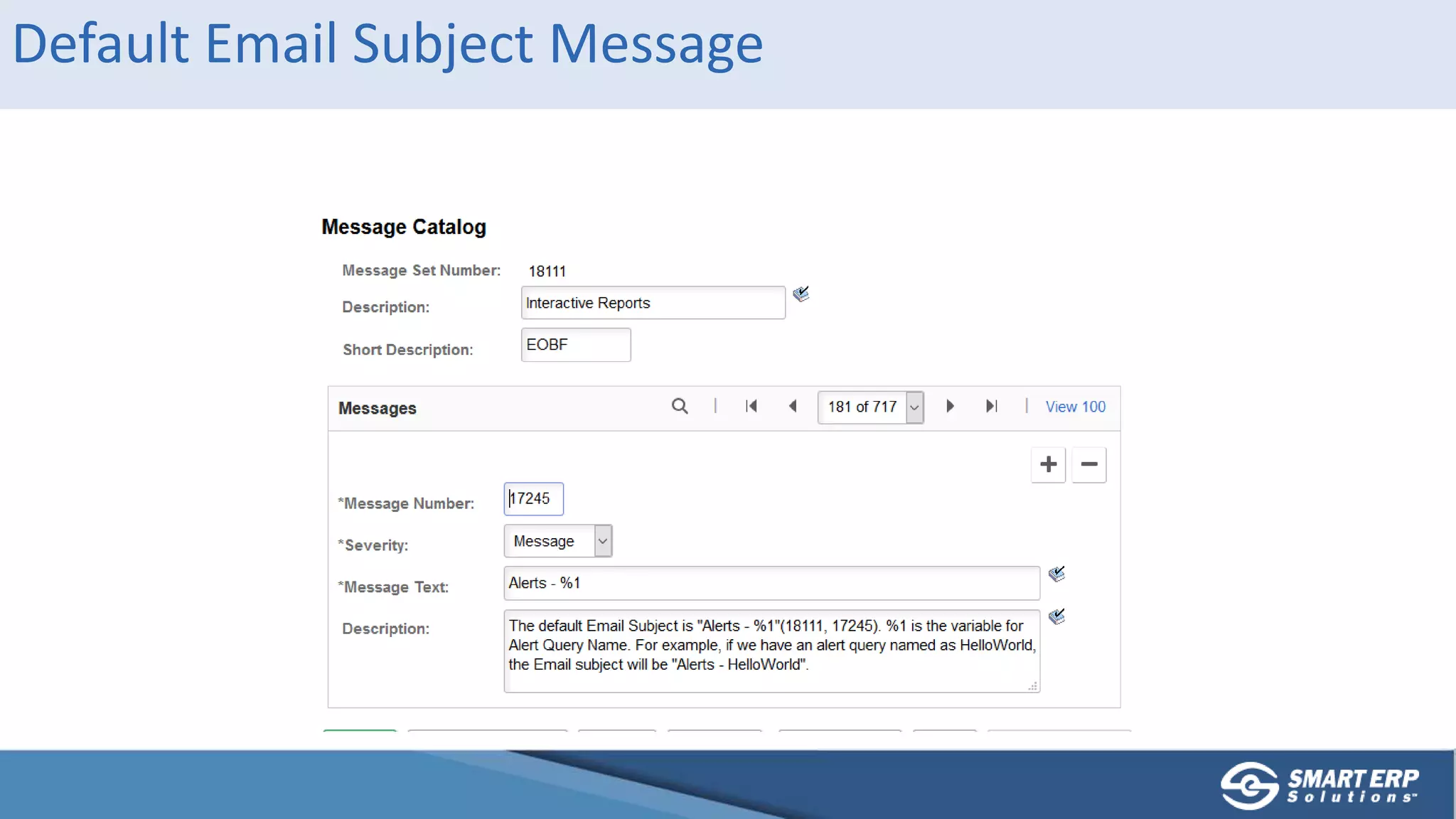 Default Email Subject Message
 
