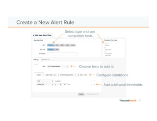 12
Your Alert Rules
Tests with
each rule
Create your
own defaults
Expand to
edit or
duplicate
 