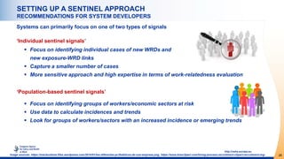 28
http://osha.europa.eu
SETTING UP A SENTINEL APPROACH
RECOMMENDATIONS FOR SYSTEM DEVELOPERS
 Focus on identifying indiv...
