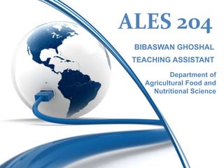 ALES 204
 BIBASWAN GHOSHAL
 TEACHING ASSISTANT
           Department of
   Agricultural Food and
     Nutritional Science
 