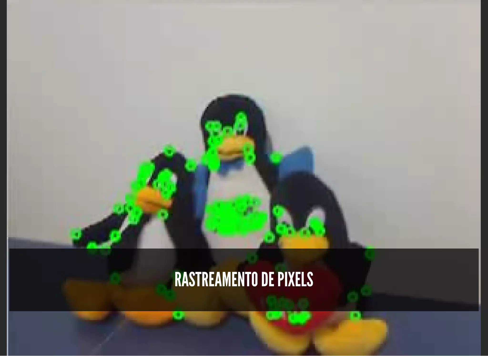 5/3/2019 OpenCV : Sem Mistério
https://palestras.assuntonerd.com.br/opencv2019.html?print-pdf#/ 28/48
RASTREAMENTO DE PIXELSRASTREAMENTO DE PIXELS
 