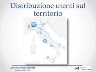 Conferenza OpenGeoData
Roma, 20 Giugno 2016
Distribuzione utenti sul
territorio
 