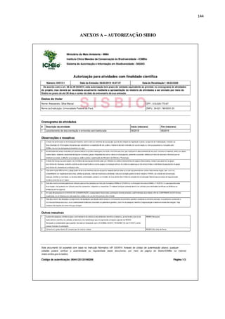 144
ANEXOS A – AUTORIZAÇÃO SIBIO
 